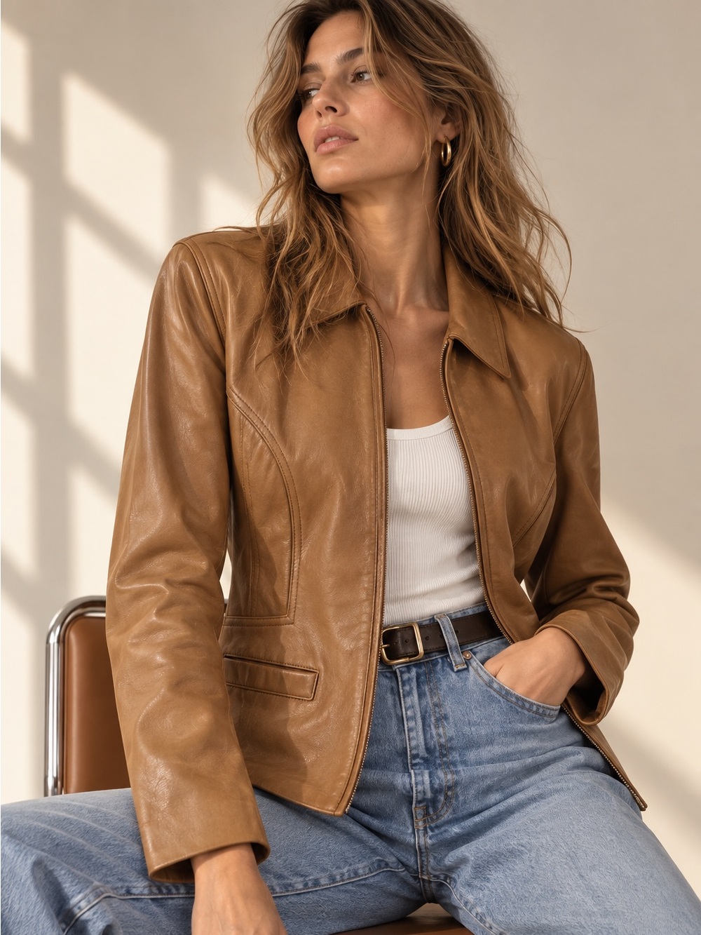 Whet Blu Buffed Leather Camel Jacket | Size 16